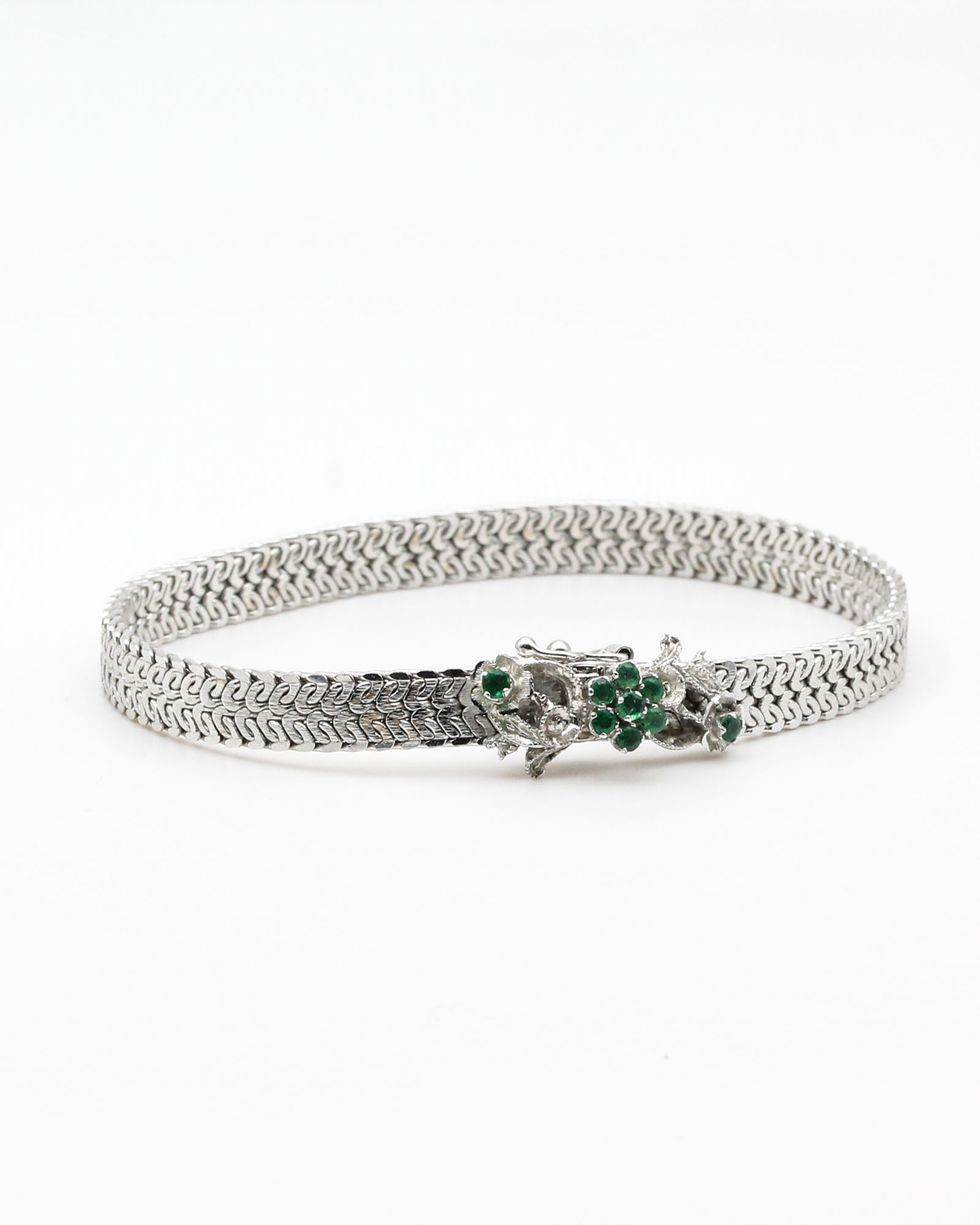 Bracciale vintage in oro bianco 18 kt con smeraldi - Reves d'Antan